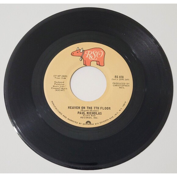 Paul Nicholas 45 RPM Heaven On The 7th Floor / Do You Want My Love - RSO VG '77 - Picture 2 of 3